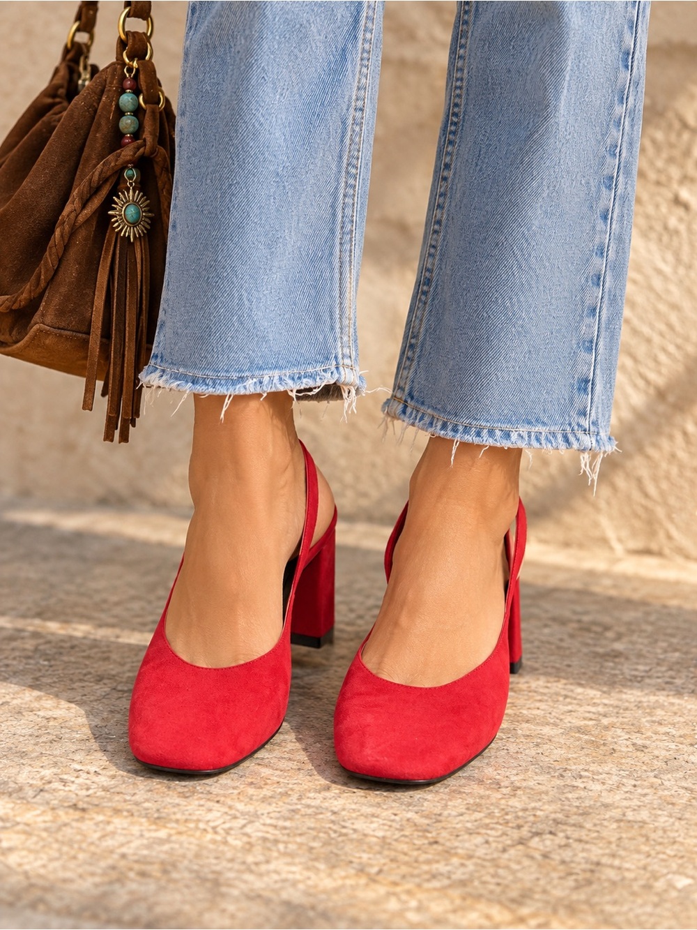 Vintage YSL Yves Saint Laurent Red Suede Slingback Heels EU 39 US 8.5